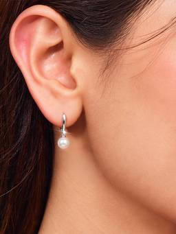 Zavya - Women White Pearl Rhodium Plated Earrings