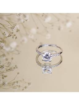 Opal Touch - Women White Stones Rhodium Plated Ring