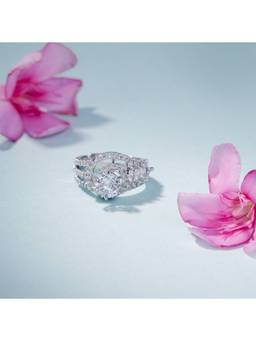 Opal Touch - Women White Stones Rhodium Plated Ring