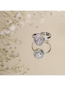 Opal Touch - Women White Stones Rhodium Plated Ring