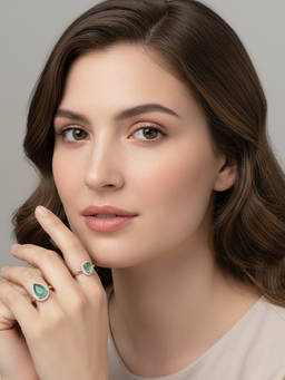 Opal Touch - Women Green Stones Rose Gold Plated Rings (Pack of 2)
