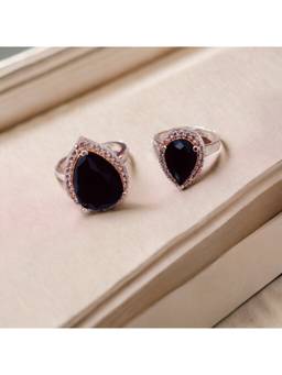 Opal Touch - Women Black Stones Rose Gold Plated Rings (Pack of 2)