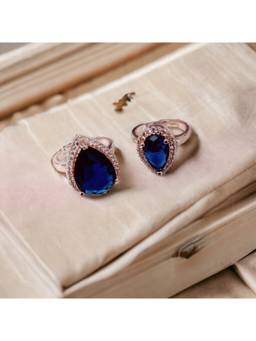 Opal Touch - Women Blue Stones Rose Gold Plated Rings (Pack of 2)