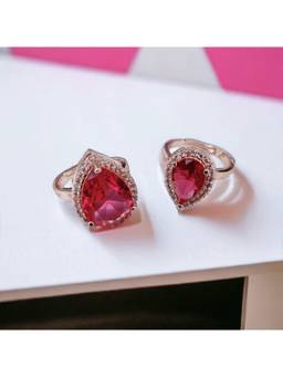 Opal Touch - Women Red Stones Rose Gold Plated Rings (Pack of 2)