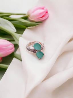Opal Touch - Women Green Stones Rose Gold Plated Ring