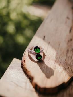 Opal Touch - Women Green Stones Rose Gold Plated Ring