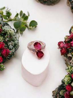 Opal Touch - Women Red Stones Rose Gold Plated Ring