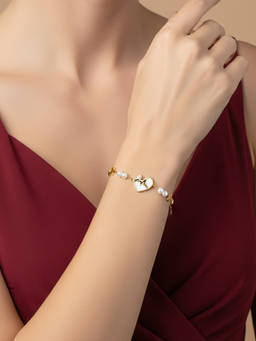 Veli Jewels - Women White Pearl 18K Gold Plated Bracelet