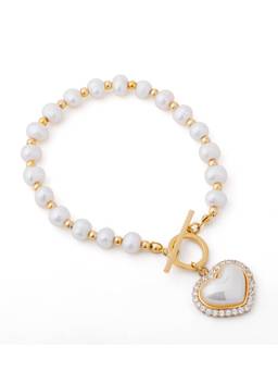 Veli Jewels - Women White Pearl 18K Gold Plated Bracelet