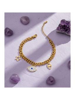 Veli Jewels - Women Blue Evil Eye 18K Gold Plated Bracelet