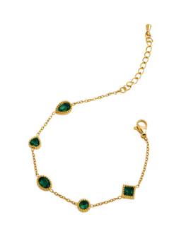 Veli Jewels - Women Green Stones 18K Gold Plated Bracelet