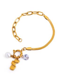 Veli Jewels - Women White Pearl 18K Gold Plated Bracelet