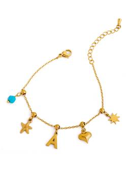 Veli Jewels - Women Blue Pearl 18K Gold Plated Bracelet