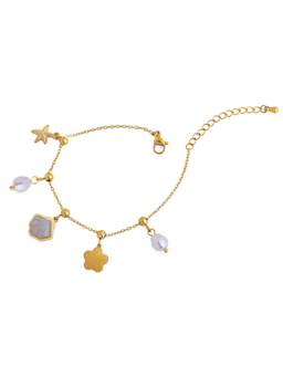 Veli Jewels - Women White Pearl 18K Gold Plated Bracelet