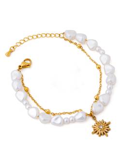Veli Jewels - Women White Pearl 18K Gold Plated Bracelet