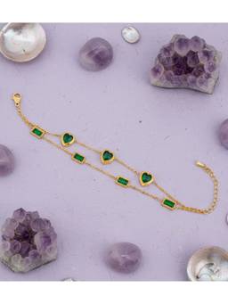 Veli Jewels - Women Green Stones 18K Gold Plated Bracelet