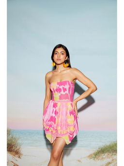 The Clothing Factory - Pink Tiered Mini Dress with Back Tie Up