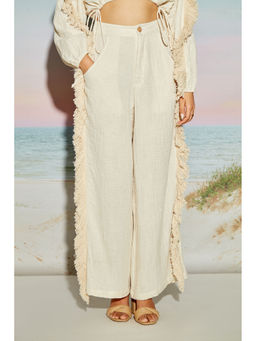 The Clothing Factory - Wide Leg Side Slit Pants with Fringe Lace
