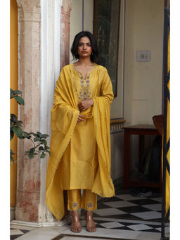 Tatwa Designs - Mustard Guldasta Heritage Kurta with Pant & Dupatta (Set of 3)