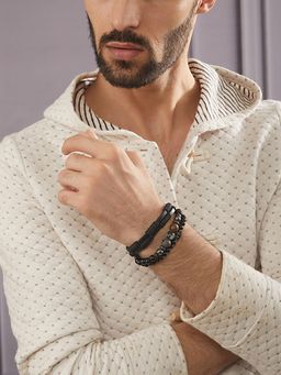 Aatmana - Men Beaded Brass Elasticated Bracelet (Pack of 3)