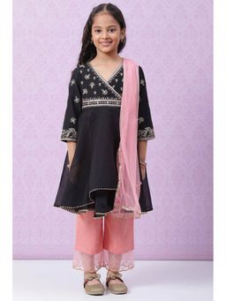 Biba - Black & Pink Embroidered Kurta (set Of 3)