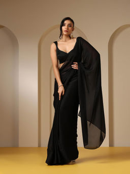 Swtantra - Black Panther Satin Chiffon Saree with Unstitched Blouse