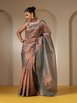 Swtantra - Banarasi Blue Bronze Saree and Unstitched Blouse (Free Size)