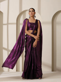 Swtantra - Punk Couture Purple Saree with Unstitched Blouse