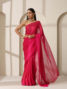 Swtantra - Fuchia Pink Shimmer Chiffon Saree and Unstitched Blouse