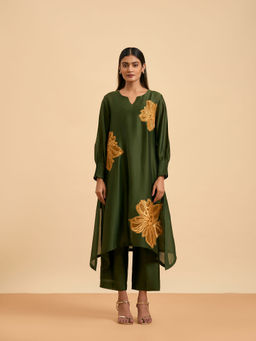 ORIGANI - Olive Chicory Suit Kurta with Pant and Inner (Set of 3)