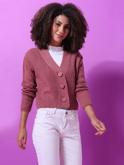 Campus Sutra - Pink Women Solid Casual Sweaters