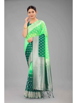 Silk Land - Organza Silk Woven Zari Design Green Saree with Unstitched
