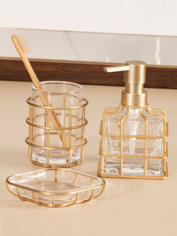 OBSESSIONS - Set of 3 Glass Bathroom Set-Gold