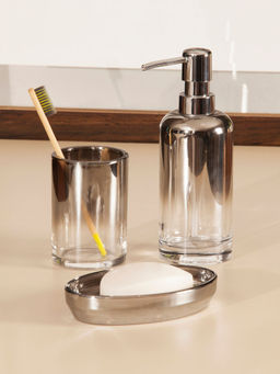 OBSESSIONS - Set of 3 Glass Bathroom Set-Silver