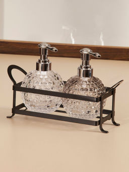 OBSESSIONS - Set of 2 Glass Soap Dispenser with holder-Transparent