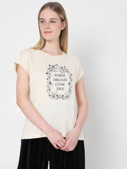 VERO MODA - Women Printed Beige T-shirt
