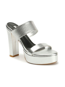 ELLE - Fashionable Womens Silver Slip On Party Wear Heels