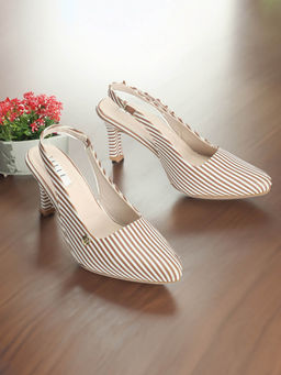 ELLE - Womens Beige Striped Backstrap Mules
