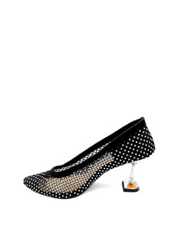 IRUSSH - Embellished Silver Gem Black Mesh Pumps
