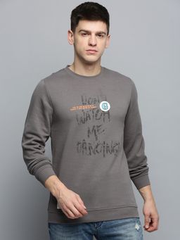 SHOWOFF - Mens Round Neck Printed Grey Pullover Sweatshirt