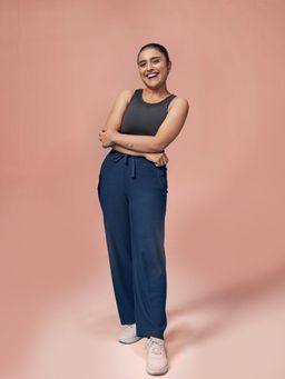 Blissclub - Women Navy Blue Move All Day Pants Regular with Adjustable Drawstring
