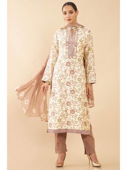 Soch - Women Beige Printed Dress Material (Set of 3)