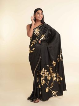 Suta - Black Printed Viscose Rayon Saree
