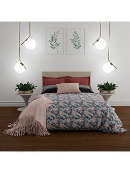MYTRIDENT - 144 TC Queen Bedsheet with 2 Pillow Covers Carnival Collection Mid Summer Rose Blue