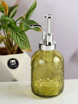 Kookee - Green Glass Soap Dispenser with Refillable Pump for Bathroom & Kitchen Use