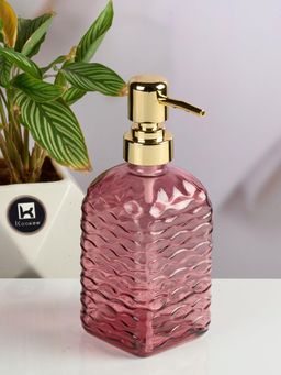 Kookee - Pink Glass Soap Dispenser with Refillable Pump for Bathroom & Kitchen Use