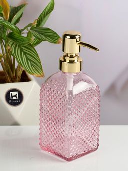 Kookee - Pink Glass Soap Dispenser with Refillable Pump for Bathroom & Kitchen Use