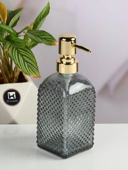 Kookee - Grey Glass Soap Dispenser with Refillable Pump for Bathroom & Kitchen Use