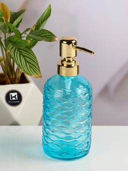 Kookee - Blue Glass Soap Dispenser with Refillable Pump for Bathroom & Kitchen Use