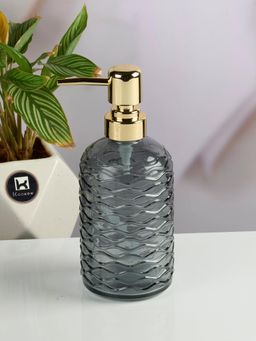 Kookee - Grey Glass Soap Dispenser with Refillable Pump for Bathroom & Kitchen Use